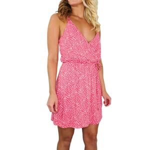 Guess Pink Peach Geometric Pattern Surplice Mini Dress Small Barbiecore